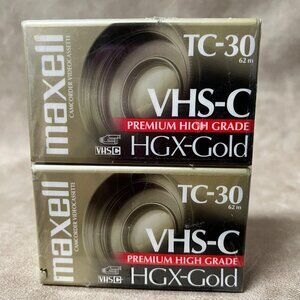 Maxell TC-30 VHS-C Premium High Grade HGX-Gold Camcorder Tapes 2pk